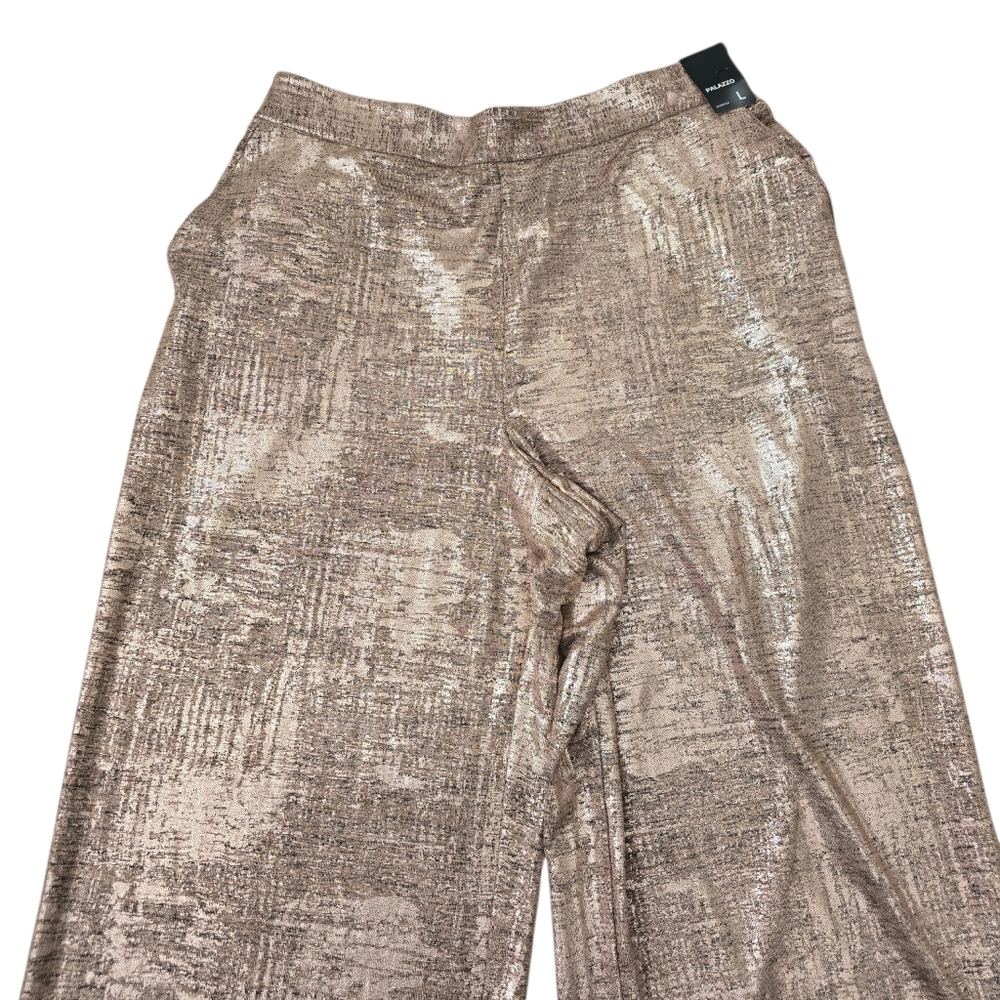New York & Company Metallic Rose Gold Wide-Leg Jumpsuit Pants - Picture 8 of 9